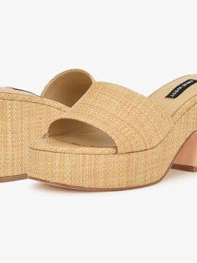 Nine West Natural Raffia Platform Slide Heels